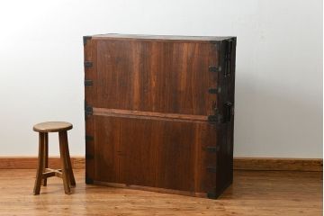 アンティーク家具　アンティーク 味わい深い二段重ね時代箪笥(たんす、タンス)