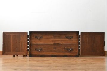アンティーク家具　古民具・骨董 江戸期　総桐観音開き時代箪笥ローボード(たんす、タンス、桐箪笥、桐たんす)