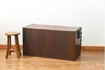 アンティーク家具　古民具・骨董 江戸期　総桐観音開き時代箪笥ローボード(たんす、タンス、桐箪笥、桐たんす)