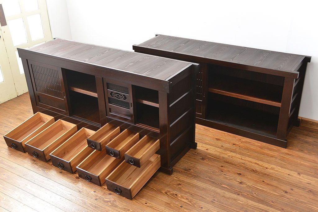 アンティーク家具　古民具・骨董 状態抜群の六尺水屋箪笥(食器棚、収納棚)