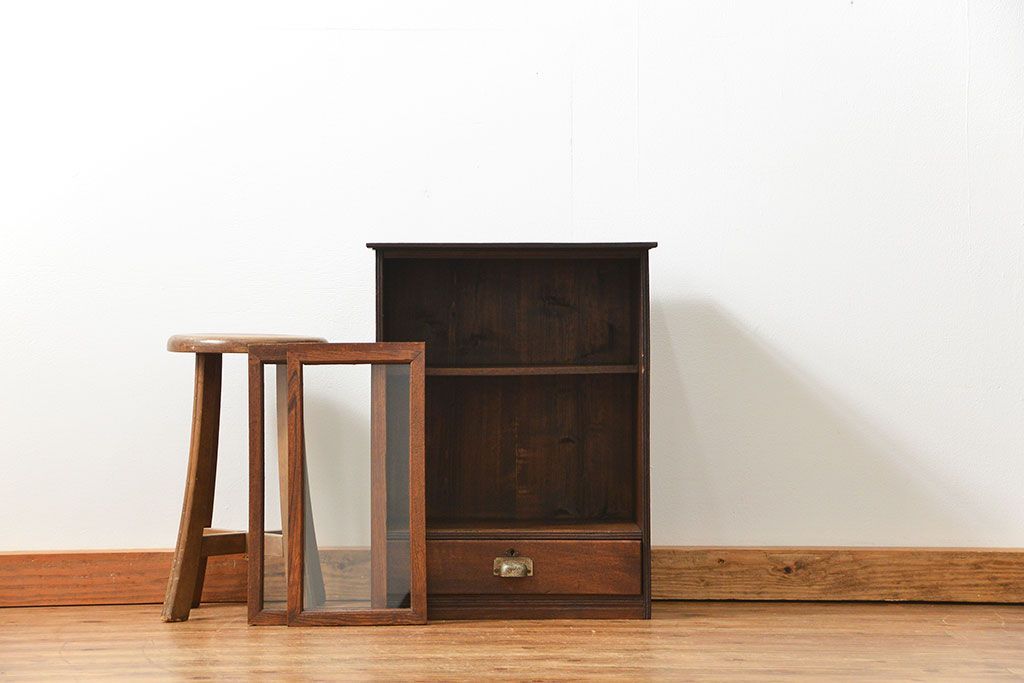 レトロ家具　昭和レトロ 小さな引き出し付き収納棚(本棚)