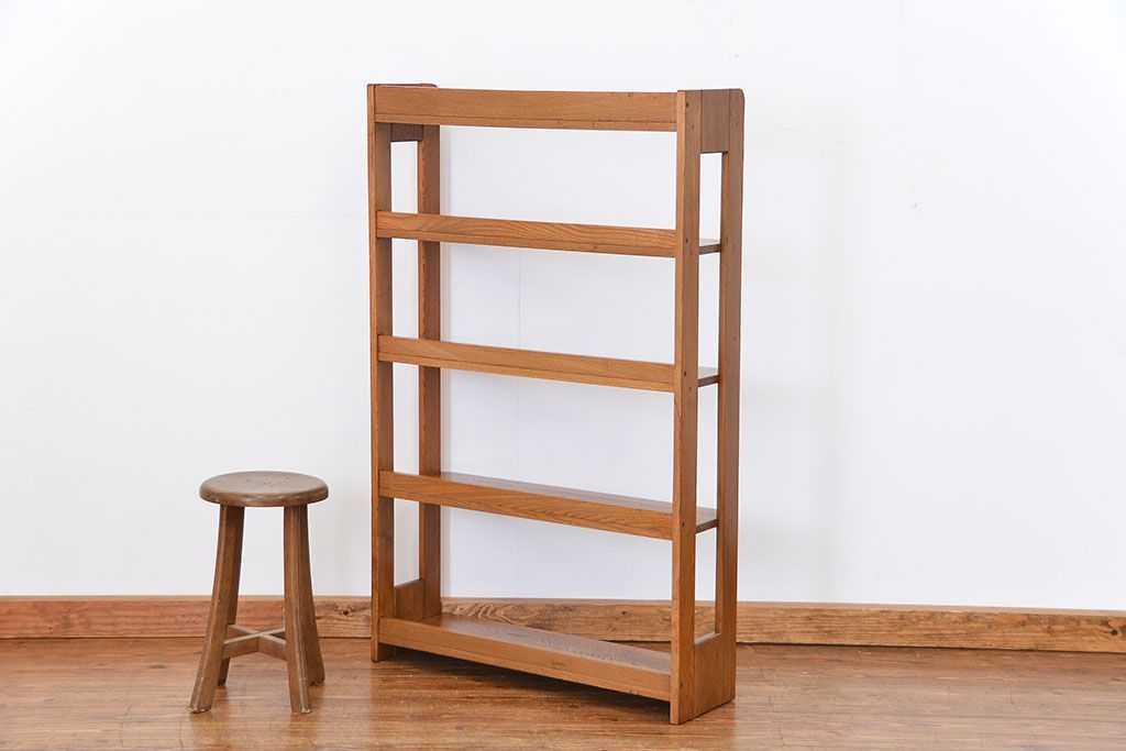 レトロ家具　昭和レトロ 古い栓材 シンプルな本棚(ブックシェルフ、飾り棚)