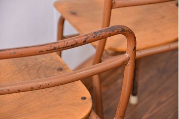 ヴィンテージ家具　昭和レトロ 1960年代 使い込まれたビンテージアイアンチェア 4脚セット(1)(イス、椅子)