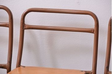 ヴィンテージ家具　昭和レトロ 1960年代 使い込まれたビンテージアイアンチェア 4脚セット(2)(イス、椅子)
