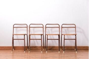 ヴィンテージ家具　昭和レトロ 1960年代 使い込まれたビンテージアイアンチェア 4脚セット(4)(イス、椅子)