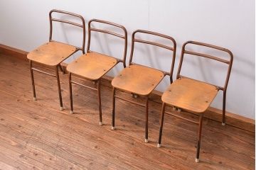 ヴィンテージ家具　昭和レトロ 1960年代 使い込まれたビンテージアイアンチェア 4脚セット(4)(イス、椅子)