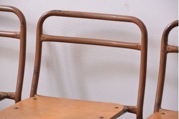 ヴィンテージ家具　昭和レトロ 1960年代 使い込まれたビンテージアイアンチェア 4脚セット(4)(イス、椅子)