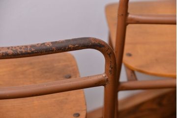 ヴィンテージ家具　昭和レトロ 1960年代 使い込まれたビンテージアイアンチェア 4脚セット(4)(イス、椅子)