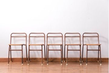 ヴィンテージ家具　昭和レトロ 1960年代 使い込まれたビンテージアイアンチェア 5脚セット(イス、椅子)