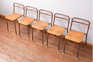 ヴィンテージ家具　昭和レトロ 1960年代 使い込まれたビンテージアイアンチェア 5脚セット(イス、椅子)