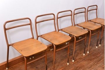 ヴィンテージ家具　昭和レトロ 1960年代 使い込まれたビンテージアイアンチェア 5脚セット(イス、椅子)