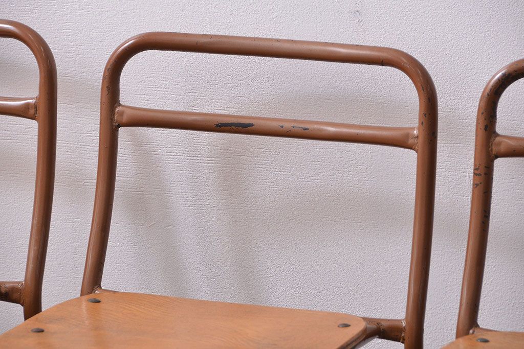 ヴィンテージ家具　昭和レトロ 1960年代 使い込まれたビンテージアイアンチェア 5脚セット(イス、椅子)