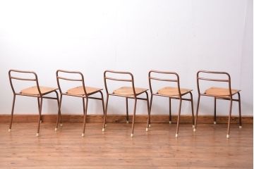 ヴィンテージ家具　昭和レトロ 1960年代 使い込まれたビンテージアイアンチェア 5脚セット(イス、椅子)