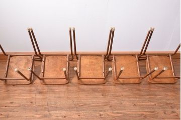 ヴィンテージ家具　昭和レトロ 1960年代 使い込まれたビンテージアイアンチェア 5脚セット(イス、椅子)