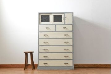 アンティーク家具　アンティークペイント かわいいダイヤガラスチェスト(たんす、タンス、ドロワー)