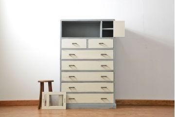 アンティーク家具　アンティークペイント かわいいダイヤガラスチェスト(たんす、タンス、ドロワー)