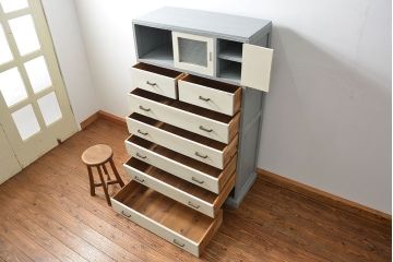 アンティーク家具　アンティークペイント かわいいダイヤガラスチェスト(たんす、タンス、ドロワー)