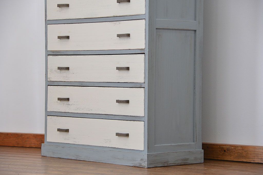 アンティーク家具　アンティークペイント かわいいダイヤガラスチェスト(たんす、タンス、ドロワー)