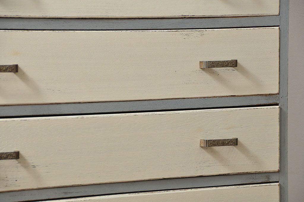 アンティーク家具　アンティークペイント かわいいダイヤガラスチェスト(たんす、タンス、ドロワー)