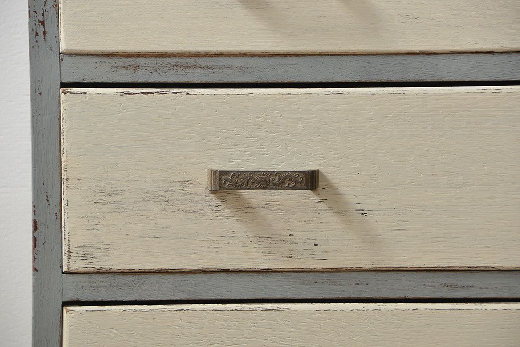 アンティーク家具　アンティークペイント かわいいダイヤガラスチェスト(たんす、タンス、ドロワー)