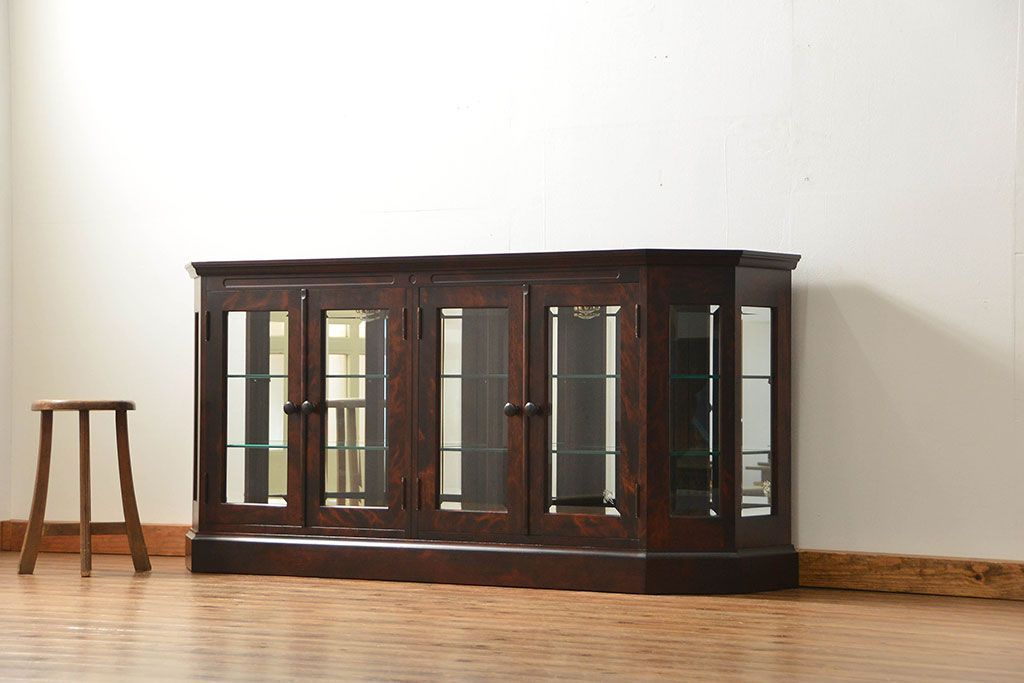 中古　北海道神居民芸高級サイドボード定価約34万円(サイドキャビネット、ガラスケース、収納棚)