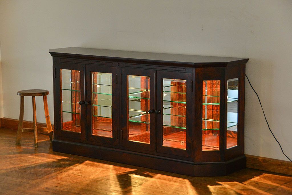 中古　北海道神居民芸高級サイドボード定価約34万円(サイドキャビネット、ガラスケース、収納棚)