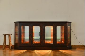 中古　北海道神居民芸高級サイドボード定価約34万円(サイドキャビネット、ガラスケース、収納棚)