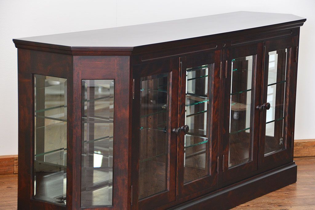 中古　北海道神居民芸高級サイドボード定価約34万円(サイドキャビネット、ガラスケース、収納棚)