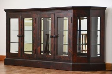 中古　北海道神居民芸高級サイドボード定価約34万円(サイドキャビネット、ガラスケース、収納棚)