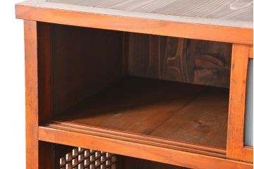 アンティーク家具　古民具・骨董 格子引き戸二段重ね茶箪笥(水屋箪笥、収納棚)