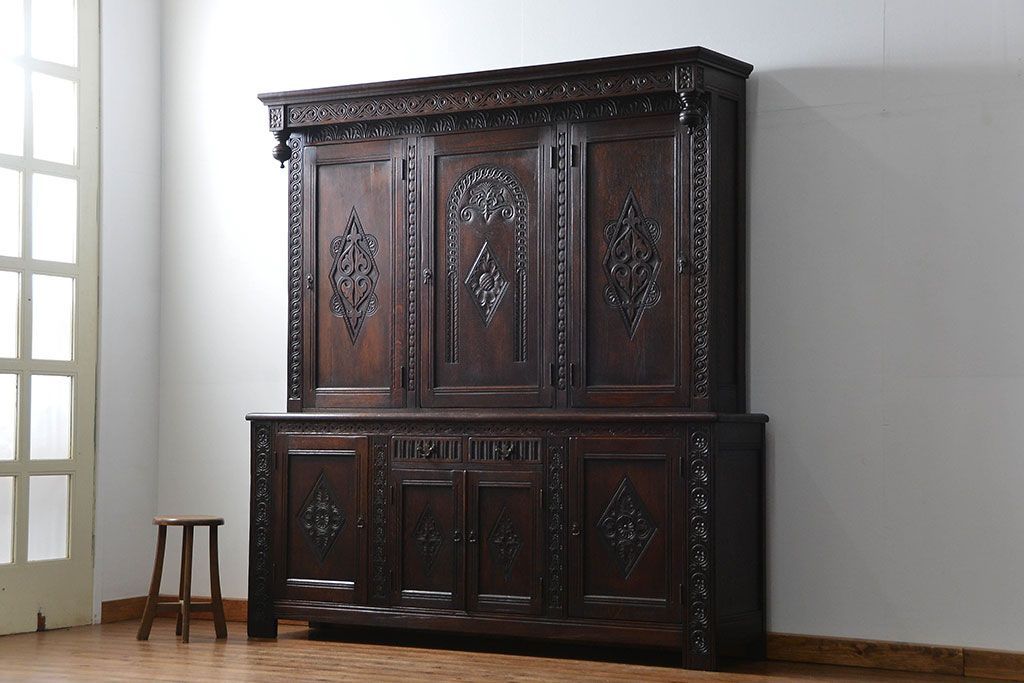 アンティーク家具　アンティーク ペザントアート 木工作家 林二郎作　キャビネット(カップボード)　