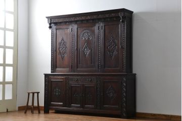 アンティーク家具　アンティーク ペザントアート 木工作家 林二郎作　キャビネット(カップボード)　