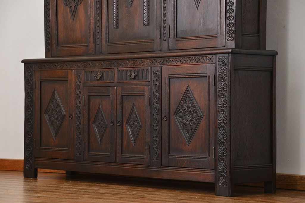 アンティーク家具　アンティーク ペザントアート 木工作家 林二郎作　キャビネット(カップボード)　