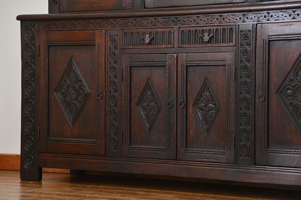 アンティーク家具　アンティーク ペザントアート 木工作家 林二郎作　キャビネット(カップボード)　