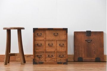 アンティーク家具　古民具・骨董 けんどん扉付きの小さな金庫箪笥(小引き出し、薬箪笥)