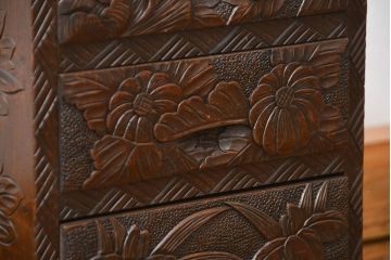 中古 ビンテージ 軽井沢彫り 三段小引き出し