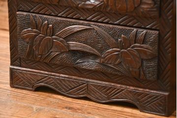 中古 ビンテージ 軽井沢彫り 三段小引き出し