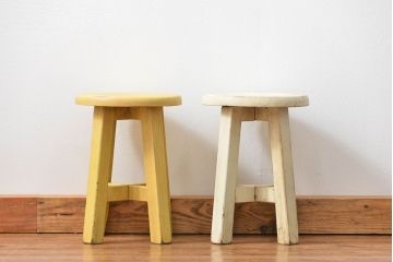 アンティーク家具　アンティークペイントの小供用スツール2脚セット(花台)(イス、椅子)