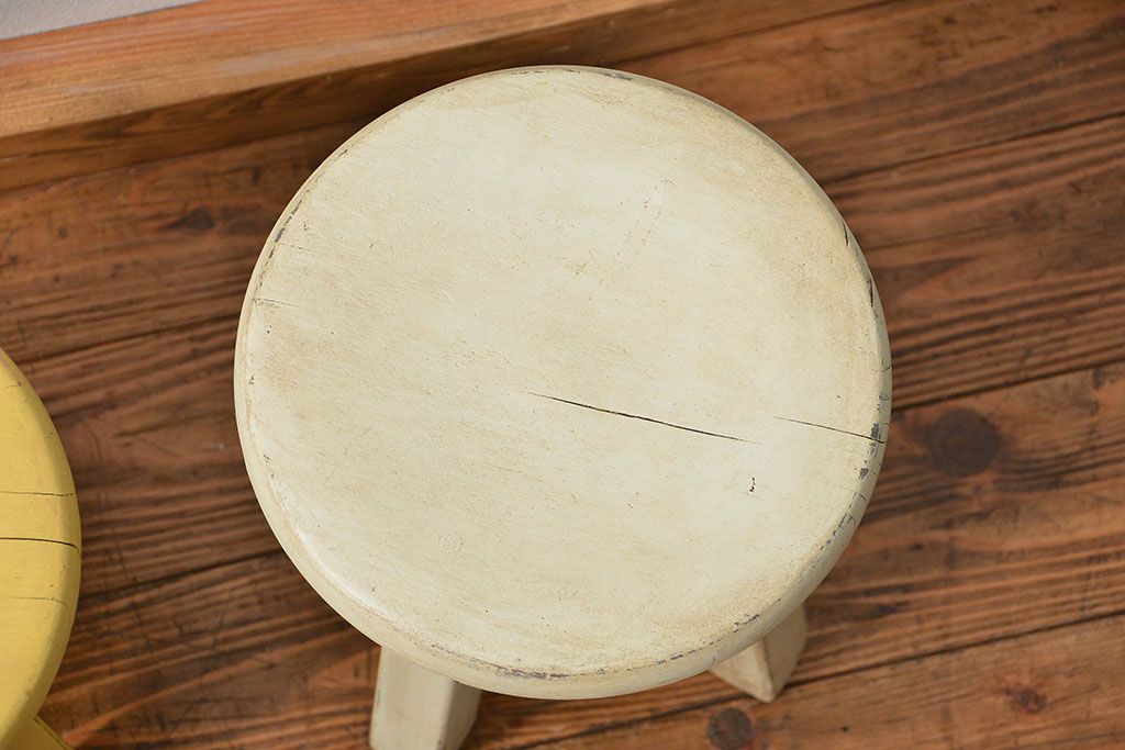 アンティーク家具　アンティークペイントの小供用スツール2脚セット(花台)(イス、椅子)