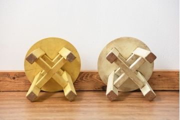 アンティーク家具　アンティークペイントの小供用スツール2脚セット(花台)(イス、椅子)