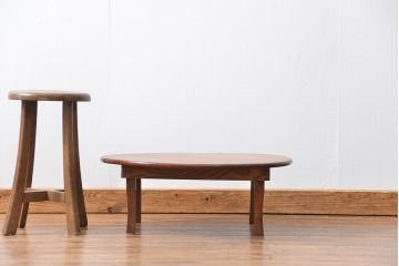 アンティーク家具　古い栓材の小さなちゃぶ台(テーブル、机)