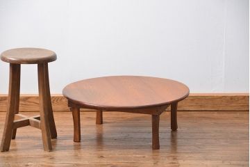 アンティーク家具　古い栓材の小さなちゃぶ台(テーブル、机)