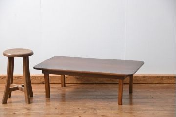 アンティーク家具　アンティーク 古い栓材の角型ちゃぶ台(2)(テーブル、机)