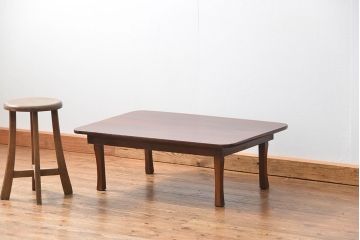 アンティーク家具　アンティーク 古い栓材の角型ちゃぶ台(3)(テーブル、机)
