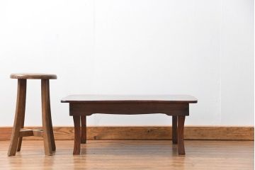 アンティーク家具　古民具・骨董 栃の木　縮み木の一枚板ちゃぶ台(テーブル、机)