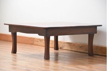 アンティーク家具　古民具・骨董 栃の木　縮み木の一枚板ちゃぶ台(テーブル、机)