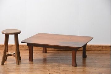 アンティーク家具　古民具・骨董 古い栗材の角ちゃぶ台(テーブル、机)