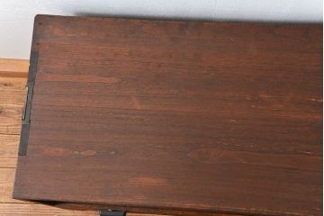 レトロ家具　昭和レトロ 古い木のシンプルな脚付きローボード(収納棚)