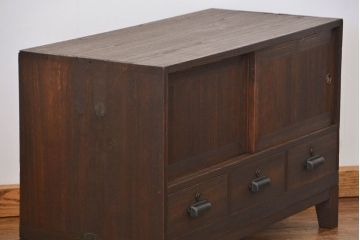 レトロ家具　昭和レトロ 古い木のシンプルな脚付きローボード(収納棚)