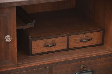 レトロ家具　昭和レトロ 古い木のシンプルな脚付きローボード(収納棚)